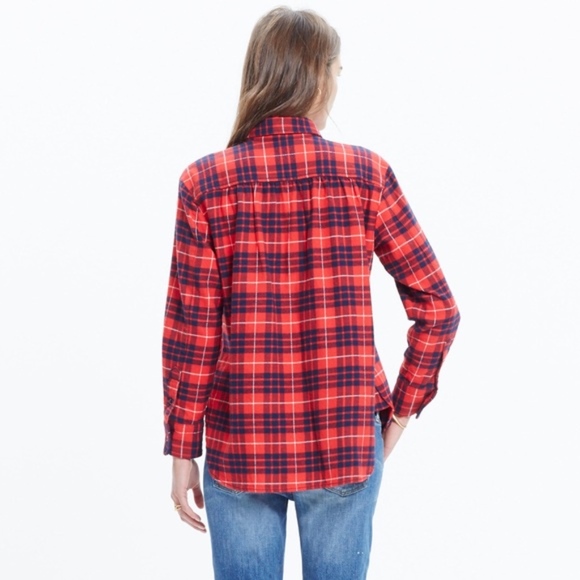 Madewell Red Navy Flannel Workshirt Altamira Plaid - Picture 3 of 4
